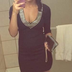 Black 3/4 Sleeve Dress with Silver Accents